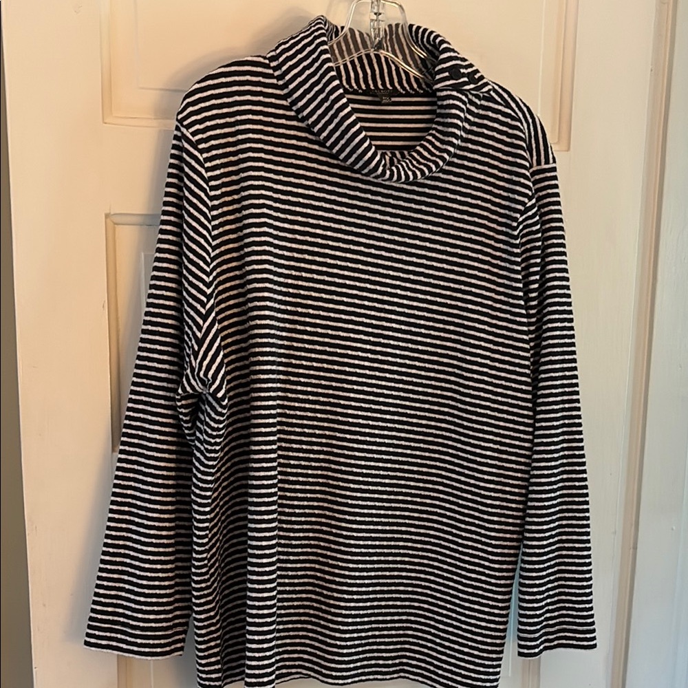 Striped Navy Blue and White Turtleneck Sweater